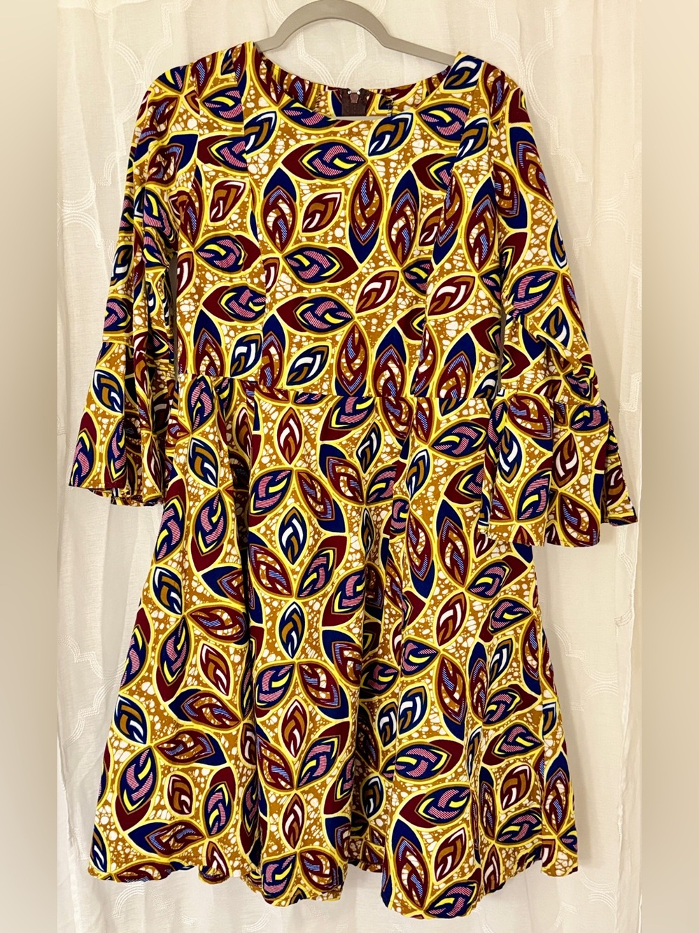 3/4 Sleeve Mustard Abstract Print Fit & Flare Dress | Women’s Medium/Large | - Picture 1 of 12